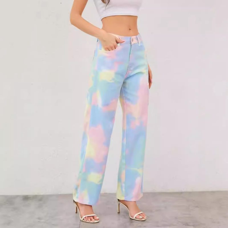 Rainbow Tie-Dye Jeans - Loose Fit Straight Trousers for Women - Image 4