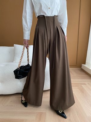 Niche Designer High-Waist Lace-Up Slimming Wide-Leg Office Pants