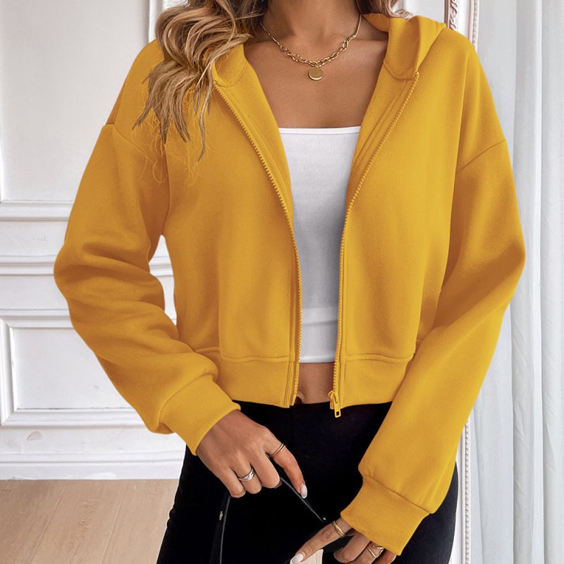 Casual Short Zipper Hooded Cardigan for Women