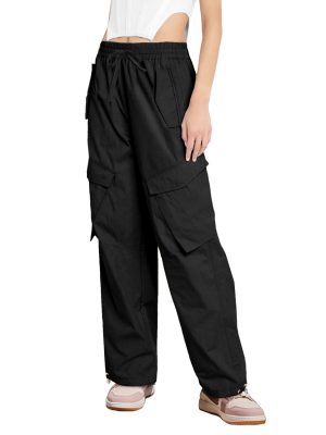 Autumn Winter Women’s Solid Color Drawstring Front and Rear Pocket Trousers