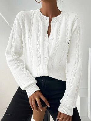 Twist Thread Jacquard Cardigan – Round Neck Single-Breasted