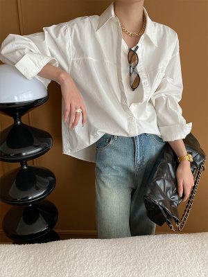 Oubo False Two-Piece Patchwork Loose Shirt for Early Autumn