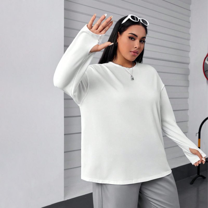 Plus Size Round Neck Long Sleeve Top - Loose & Comfortable - Image 4