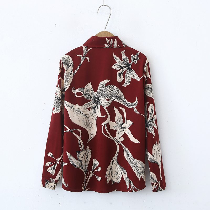Floral Print Collared Long Sleeve Shirt - Women’s Loose Fit Top - Image 2