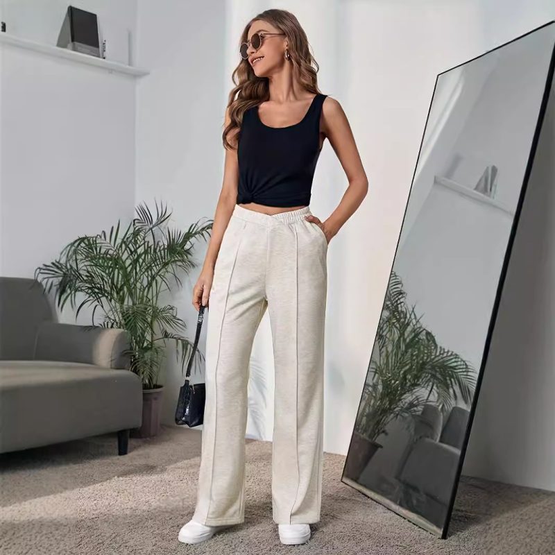 Autumn High-Waist Sweatpants - Split Straight Wide Leg, Casual Sports Pants - Image 3