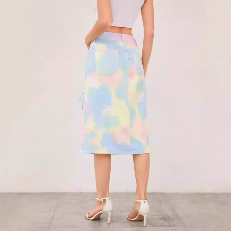 Tie-Dye Gradient Denim Skirt - Mid-High Waist for Summer - Image 2