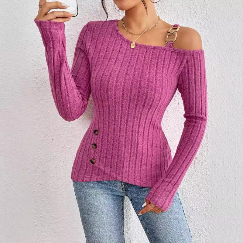 Elegant Off-Shoulder Asymmetric Hem T-Shirt for Women - Image 4