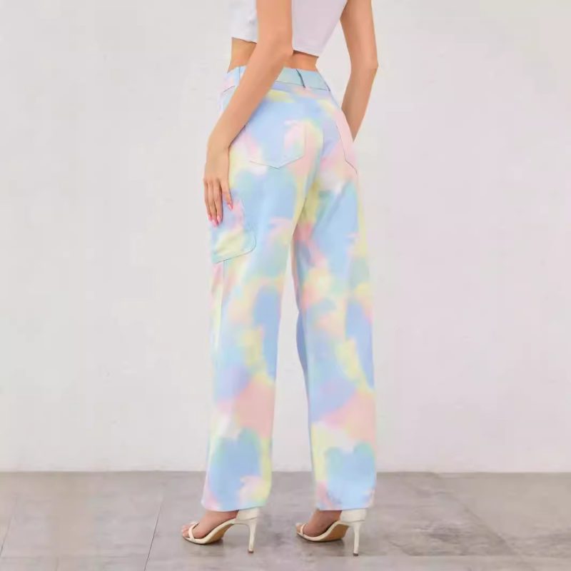Rainbow Tie-Dye Jeans - Loose Fit Straight Trousers for Women - Image 2