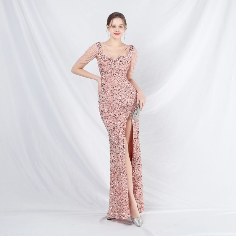 Handmade Beaded Velvet & Sequin Evening Dress - Image 5