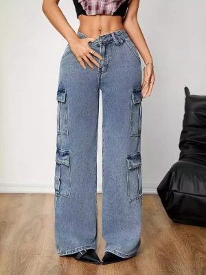 Stretch Denim Trousers with Multi Pockets – No Belt