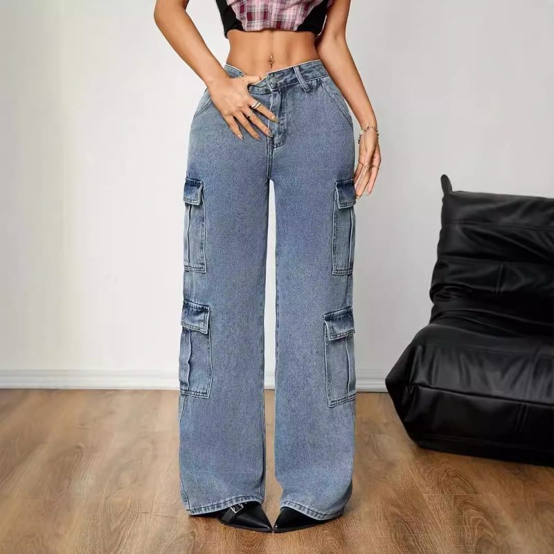 Stretch Denim Trousers with Multi Pockets - No Belt
