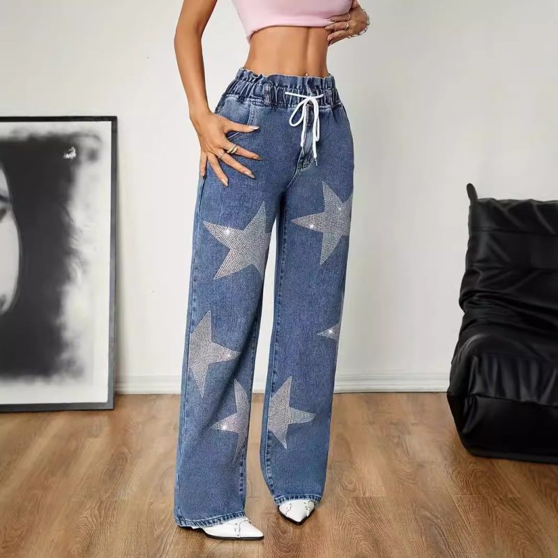 Star-Embroidered Wide-Leg Jeans - Retro High-Street Style - Image 3