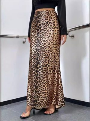 Leopard Print Fishtail Skirt – Sexy Sheath Drape Dress for Women