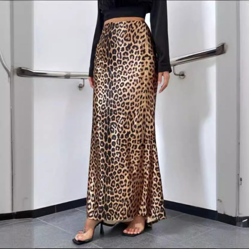 Leopard Print Fishtail Skirt - Sexy Sheath Drape Dress for Women