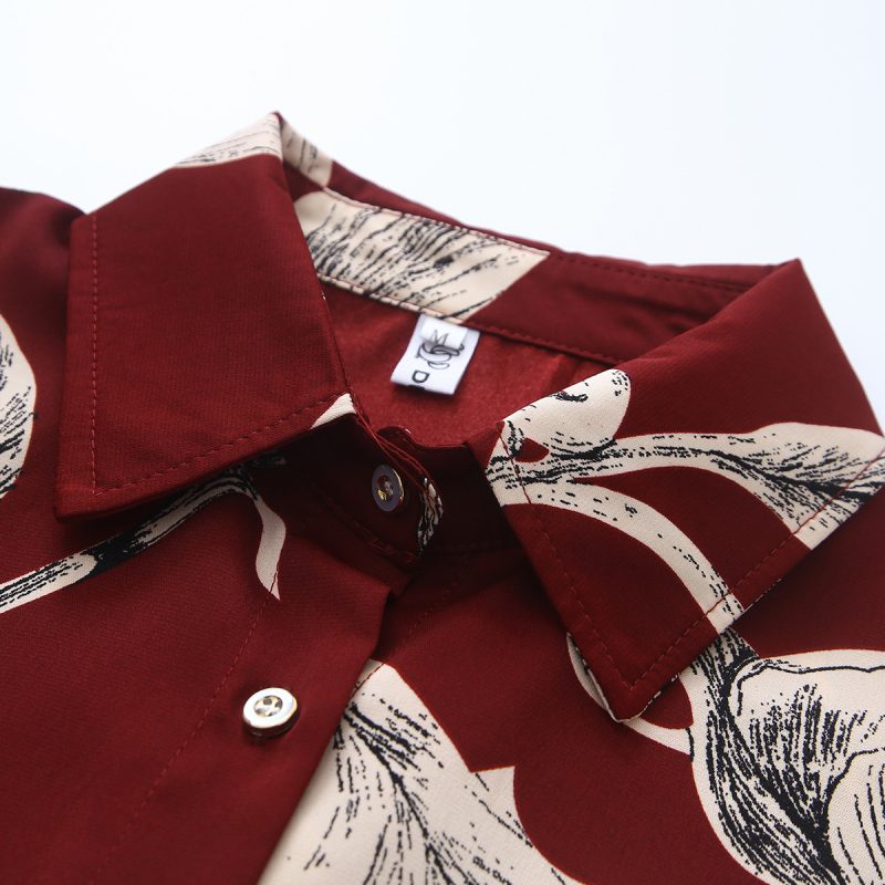 Floral Print Collared Long Sleeve Shirt - Women’s Loose Fit Top - Image 3
