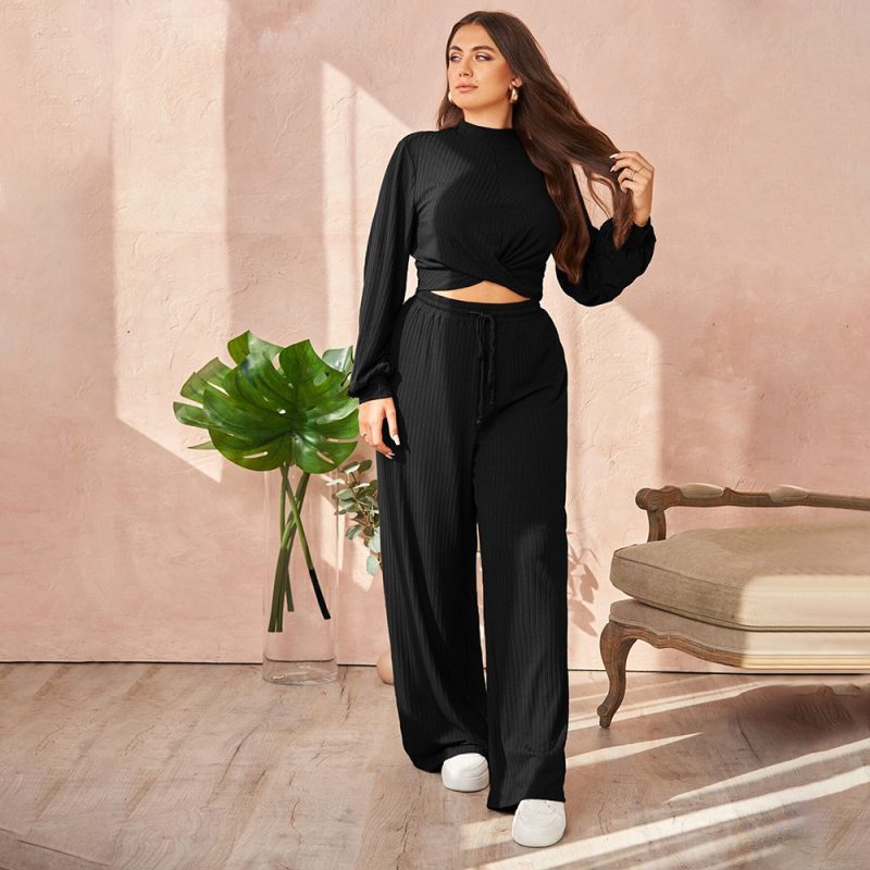 Plus Size Casual Sports Suit - Slimming Two-Piece, Autumn/Winter