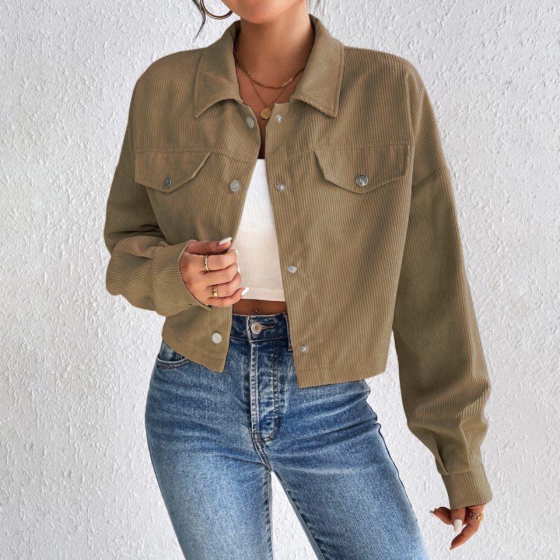 Short Autumn Winter Polo Collar Button Casual Coat for Women - Image 4