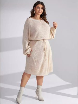 Woolen Knit Waist Dress – One-Piece Sweater for Women