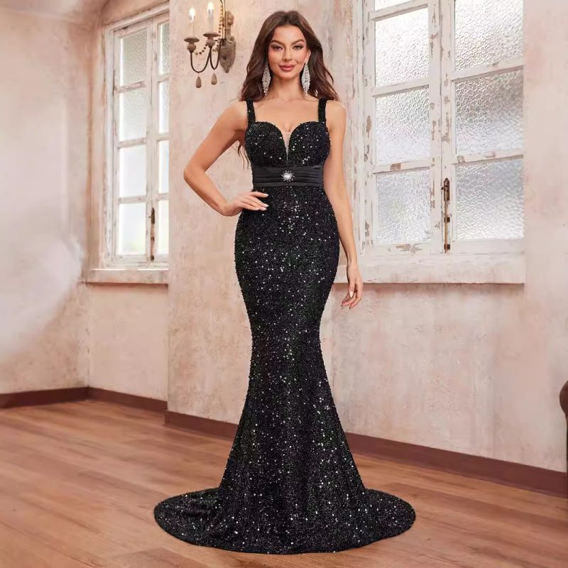 Affordable Luxury Sequined Sleeveless Fishtail Evening Gown for Women - Image 3