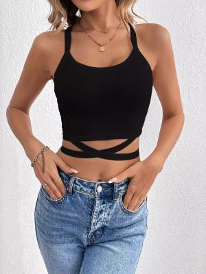 High-End Lace-Up Cropped Rib Vest