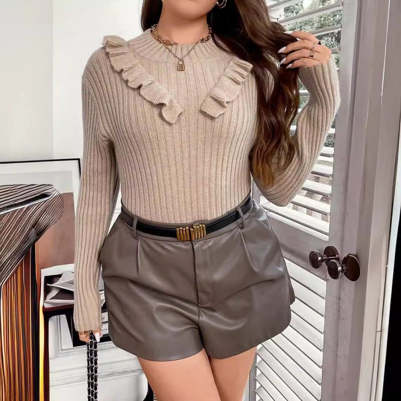 Striped Round Neck Sweater with Lace Collar - Autumn/Winter - Image 2