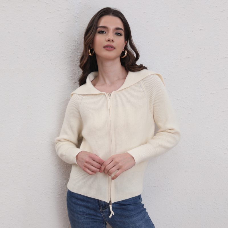Large Collared Zipper Knitted Cardigan - Autumn/Winter - Image 3