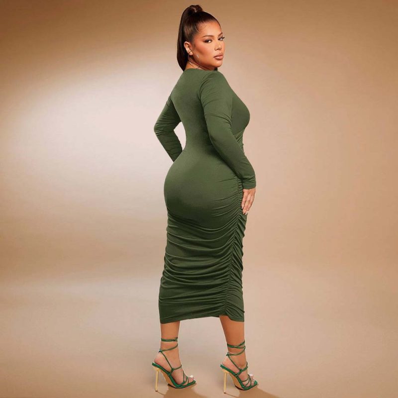 Plus Size Sexy V-Neck Pencil Dress - High Waist & Ruched, Autumn/Winter - Image 2