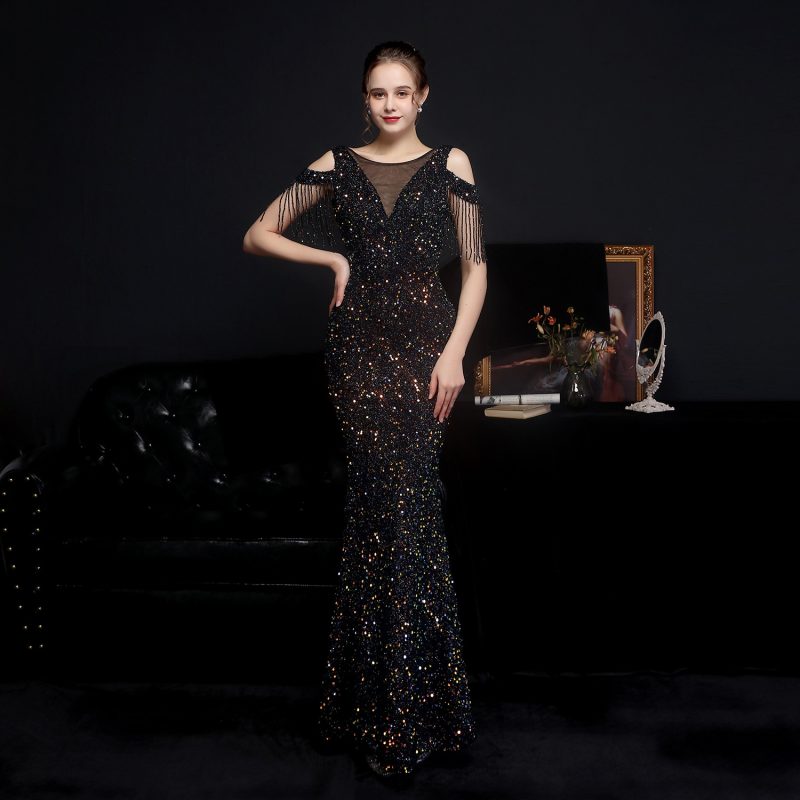 Colorful Sequin Fishtail Toast Dress - Slim Fit - Image 3