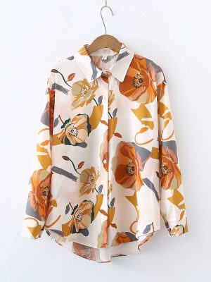 Women’s Printed Chiffon Long Sleeve Shirt – Elegant Spring Design