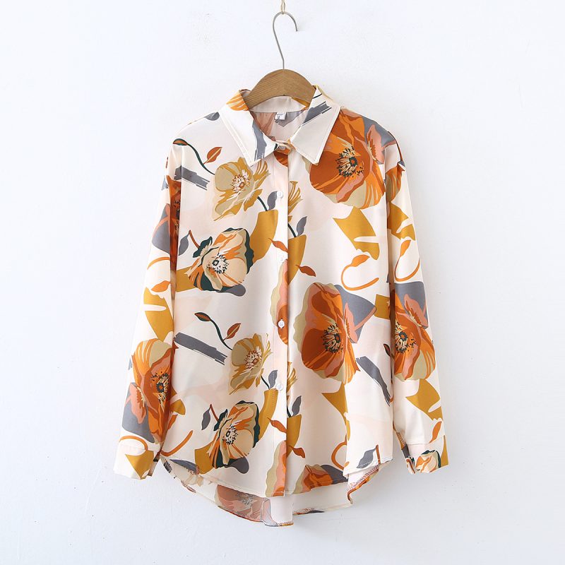 Women's Printed Chiffon Long Sleeve Shirt - Elegant Spring Design