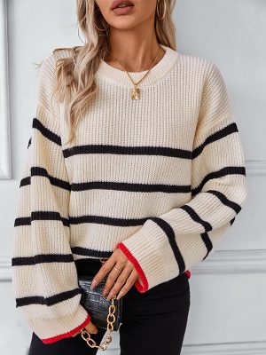 Contrast Color Striped Pullover – Long Sleeve Autumn Winter Sweater