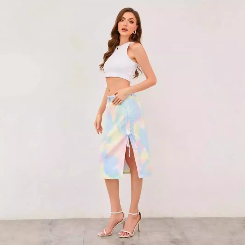 Tie-Dye Gradient Denim Skirt - Mid-High Waist for Summer - Image 3