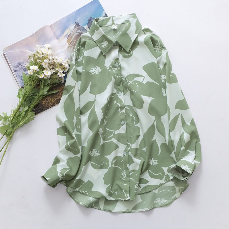 Women's Floral Loose Collared Long Sleeve Shirt - Image 3