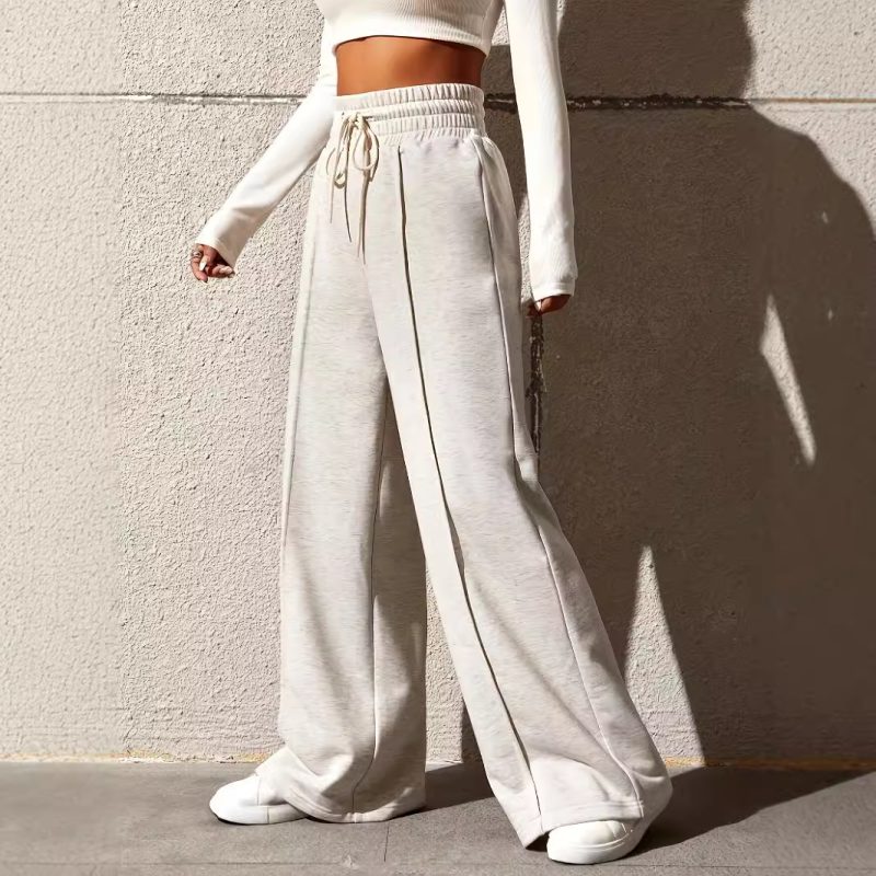 Soft High-Waist Wide Leg Sweatpants for Women - Casual Drooping Fit - Image 2