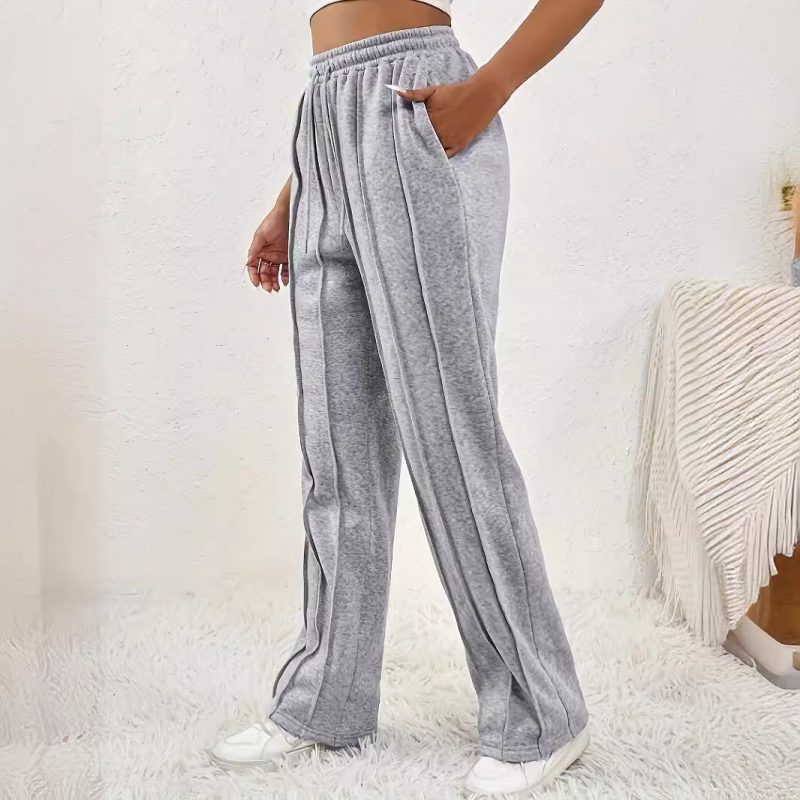 Gray High-Waist Wide Leg Sweatpants - Casual Loose Track Pants for Women - Image 3