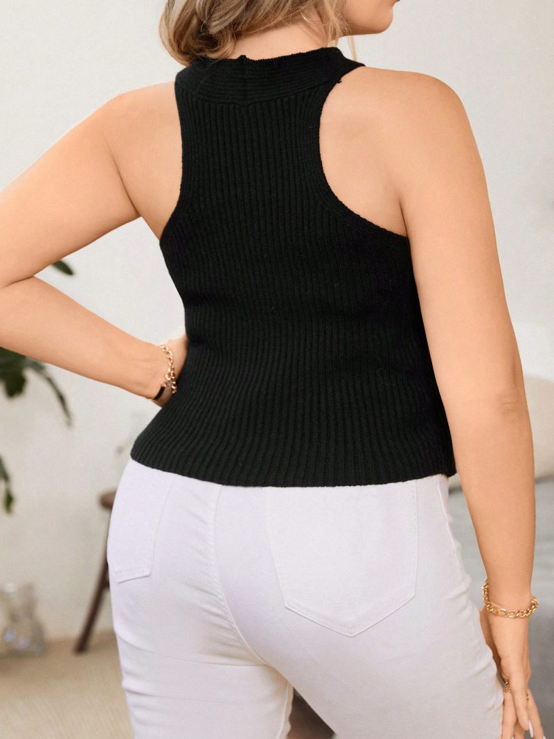 Custom Sleeveless Halterneck Knit Sweater Vest with Suspenders - Image 3
