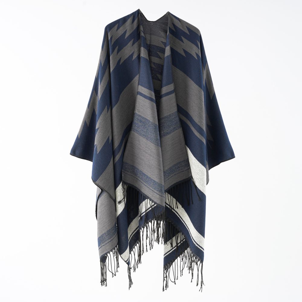 Ethnic Tassel Shawl Cape - Imitation Cashmere Split Design - Image 5