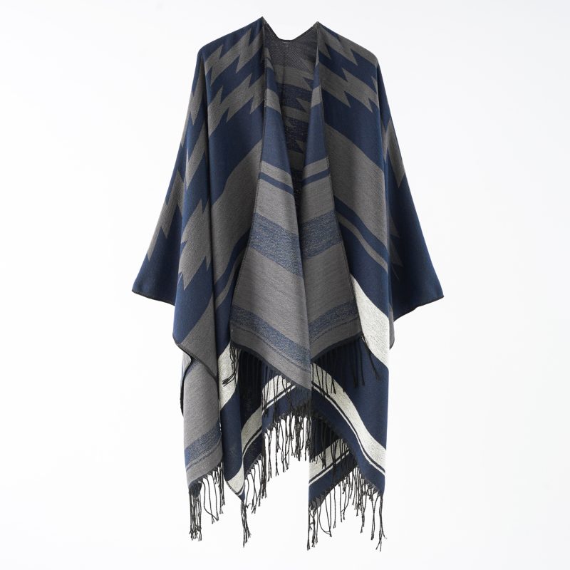 Ethnic Tassel Shawl Cape - Imitation Cashmere Split Design - Image 5
