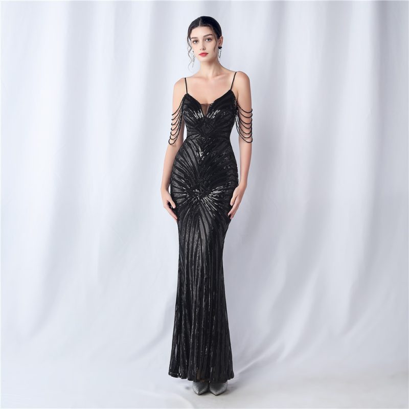 Beaded Floral Sequin Sling Dress - Wedding & Evening - Image 3