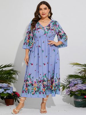 Plus Size Floral Chiffon Spring Vacation Dress