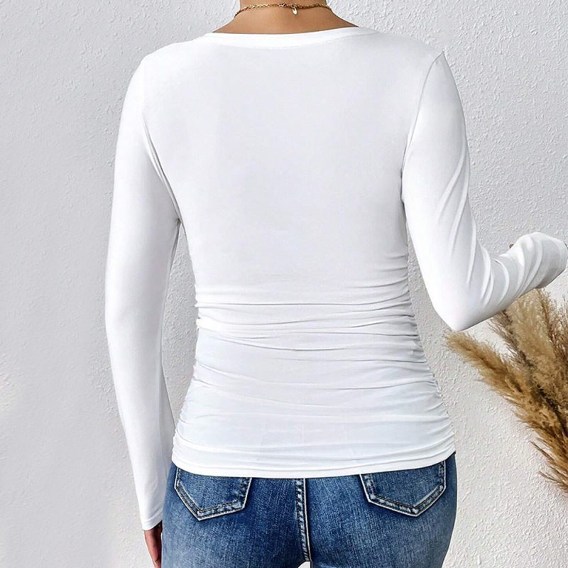 Sexy Slim Fit V-Neck Long Sleeve Top - Image 3