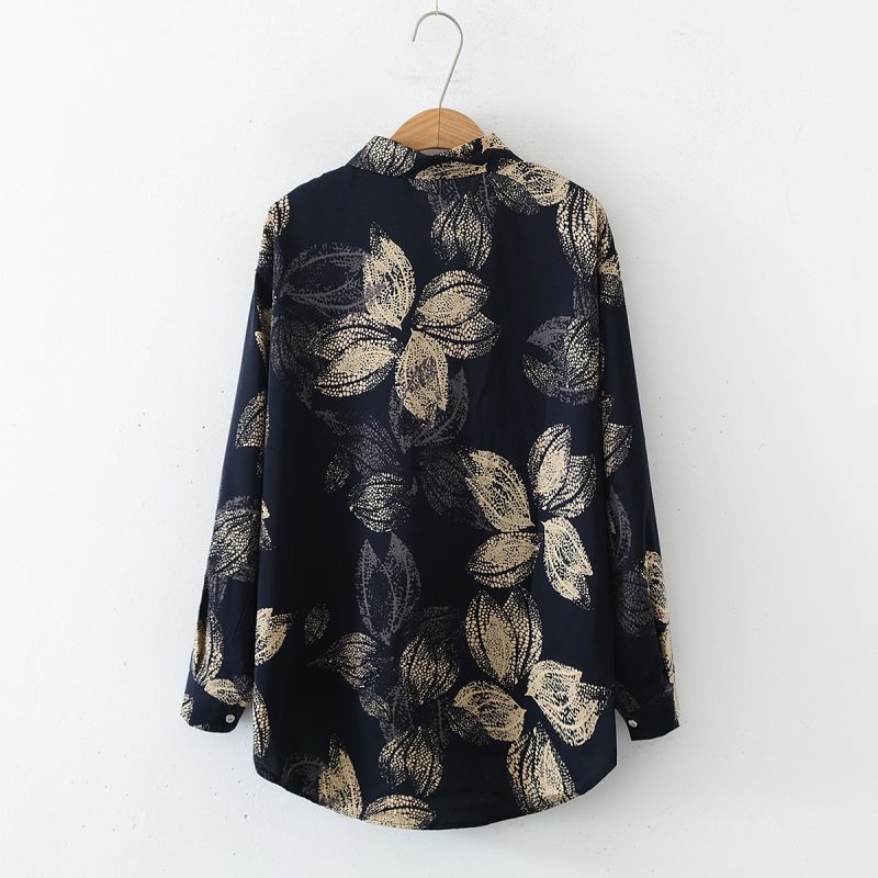Printed Loose Collared Long Sleeve Shirt - Women’s Casual Top - Image 2