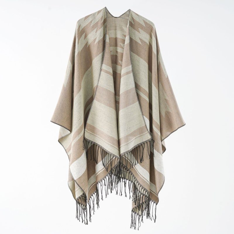 Ethnic Tassel Shawl Cape - Imitation Cashmere Split Design