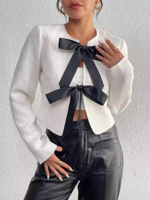 Autumn Slim Fit Asymmetric Bow Jacket – Long Sleeve