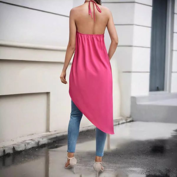 Sexy Halter Loose Summer Off-Shoulder Backless Irregular Asymmetric Hem Solid Color Women’s Vest - Image 4