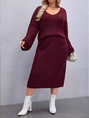 Solid Color Sweater Blazer & Skirt Set – Autumn/Winter