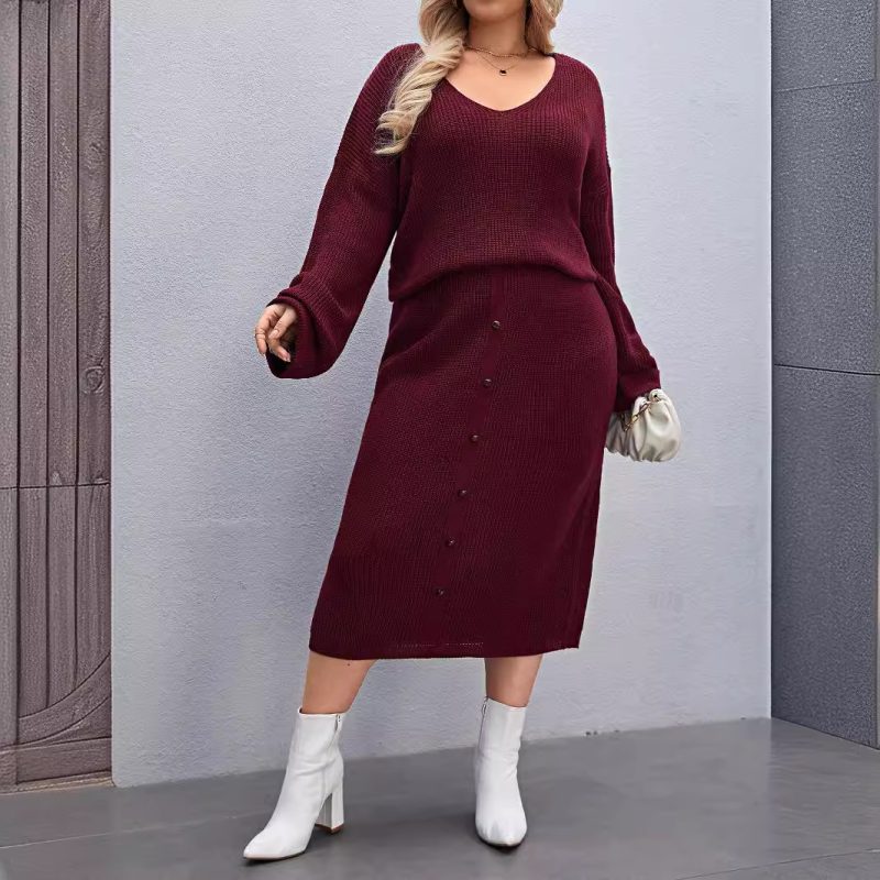 Solid Color Sweater Blazer & Skirt Set - Autumn/Winter