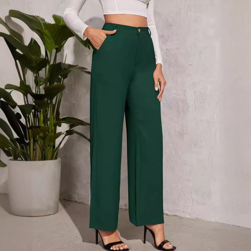Elegant High-Waist Wide Leg Office Pants - Straight Casual Fit - Image 2