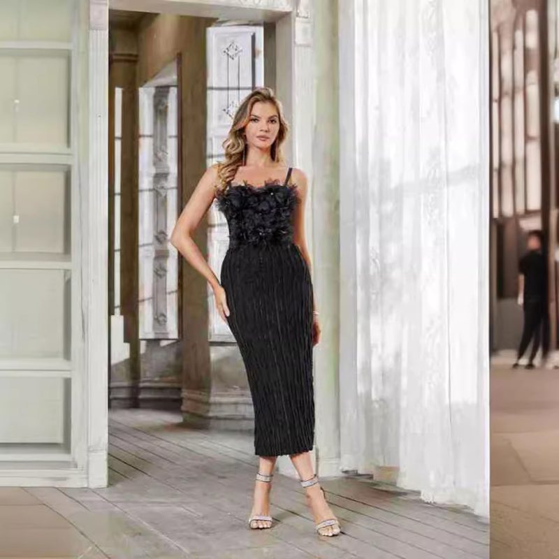 Sexy Rhinestone Corset Dress - Black Veil & Floral Boning