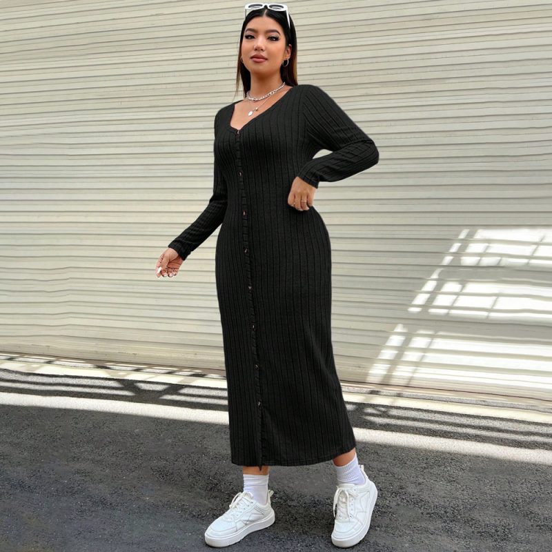 Plus Size Slim Fit Casual Long Dress for Fall Winter - Image 3